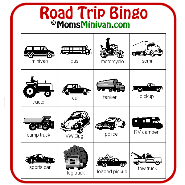 Auto Bingo card 1 - Free Car Bingo Momsminivan.com