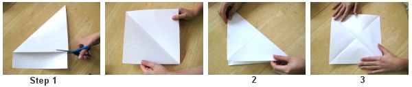 How to make a Cootie Catcher Steps1-3 - This image is 2011 MomsMinivan - DO NOT COPY