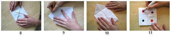 Cootie Catcher Steps 8-11 - This image is 2011 MomsMinivan - DO NOT COPY